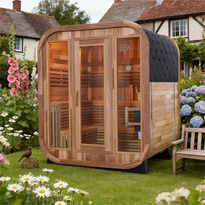 6-Person Indoor/Outdoor Square Sauna, Patchwork Red Cedar Traditional Sauna Kit with 9000W ETL-Certified Heater and Outdoor Waterproof Tile