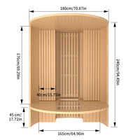 6 Person Outdoor Barrel Sauna with Front Porch, Canadian Hemlock Traditional Steam Barrel Sauna Kit with Outdoor Waterproof Tile, Lava Rocks and More HELIUS