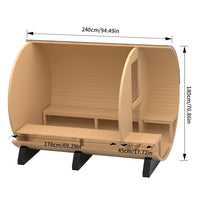 6 Person Outdoor Barrel Sauna with Front Porch, Canadian Hemlock Traditional Steam Barrel Sauna Kit with Outdoor Waterproof Tile, Lava Rocks and More HELIUS