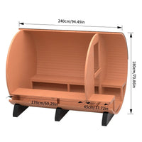 6 Person Outdoor Barrel Sauna with Front Porch, Patchwork Red Cedar Traditional Steam Barrel Sauna Kit with Outdoor Waterproof Tile and More HELIUS
