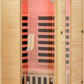 2024 Upgrade 1 to 2 Person Sauna, 6 Heating Plate Infrared Physical Therapy Wooden Dry Steam Sauna, Low EMF, MP3 Auxiliary Connection, Dual Controls inside and outside Fits, Home Spa Day Use