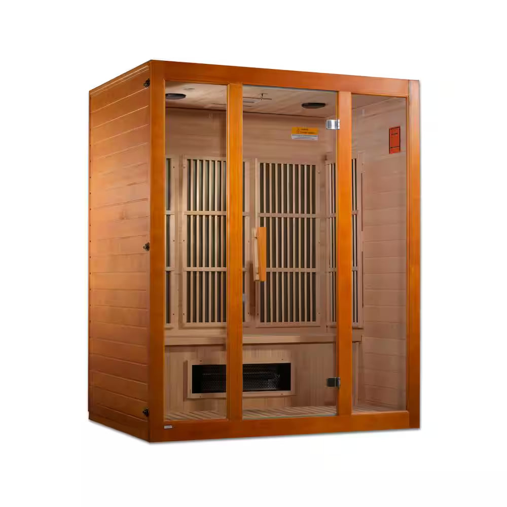 Alpine 3 Person Infrared Sauna – Upgraded with 7 Dual Tech Heaters, Red Light Therapy, Chromotherapy & Sound System