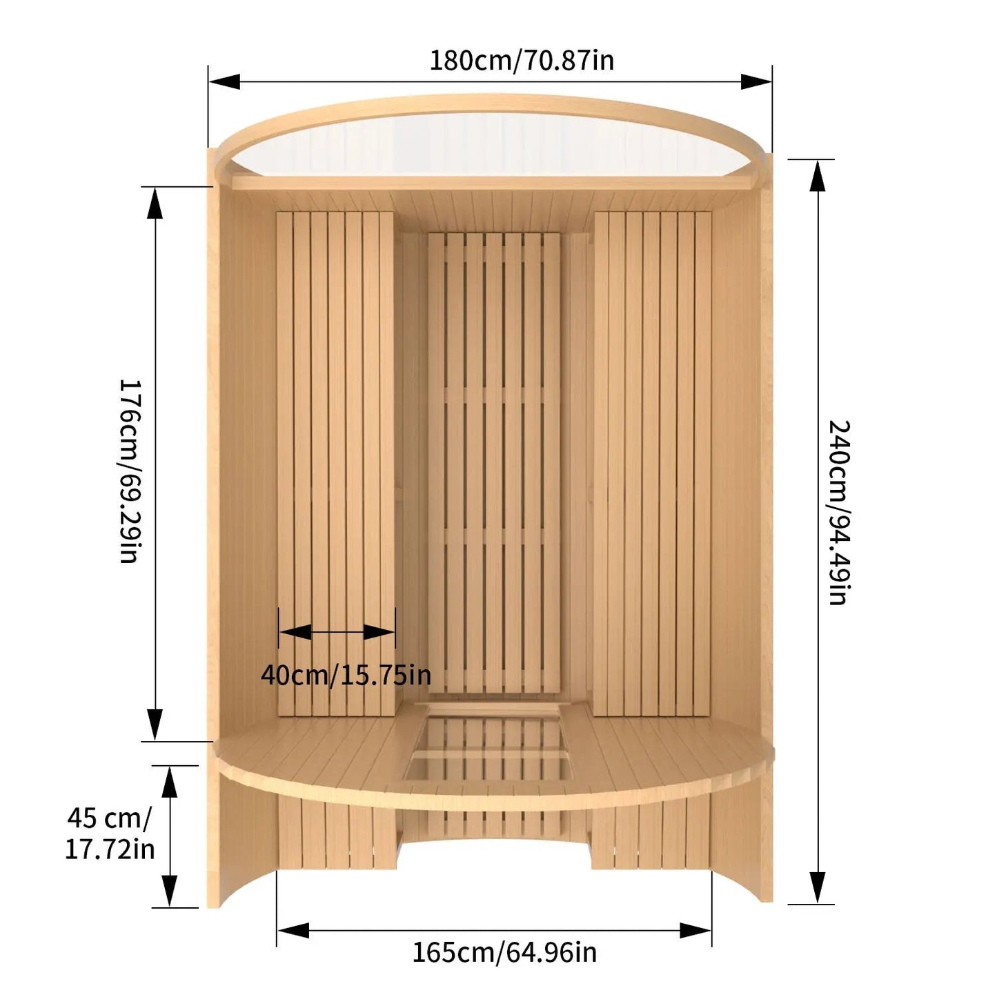 6 Person Outdoor Barrel Sauna with Front Porch, Hemlock Traditional Steam Barrel Sauna Kit with Half-viewing Window HELIUS