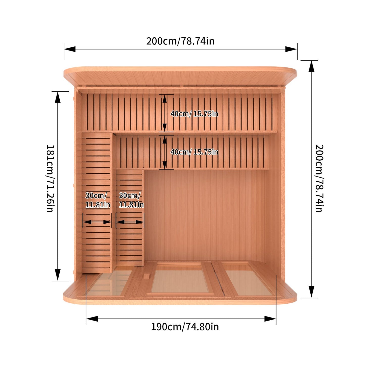 Outdoor Square Sauna, Patchwork Red Cedar Traditional Steam Sauna Kit with Outdoor Waterproof Tile and More