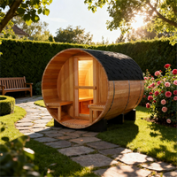 6-Person Indoor/Outdoor Barrel Sauna with Front Porch, Canadian Hemlock Traditional Sauna Kit, 6000W ETL-Certified Heater, Volcanic Rocks & Accessories
