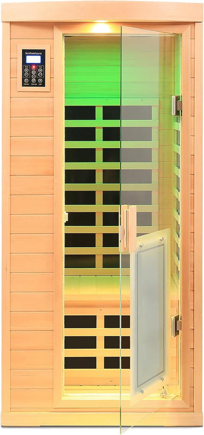 1-Person Far Infrared Sauna – Low EMF 1460W Indoor Home Spa with Dual Controls