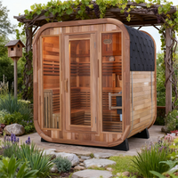 6-Person Indoor/Outdoor Square Sauna, Patchwork Red Cedar Traditional Sauna Kit with 9000W ETL-Certified Heater and Outdoor Waterproof Tile