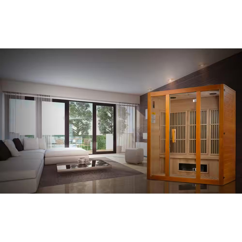Alpine 3 Person Infrared Sauna – Upgraded with 7 Dual Tech Heaters, Red Light Therapy, Chromotherapy & Sound System