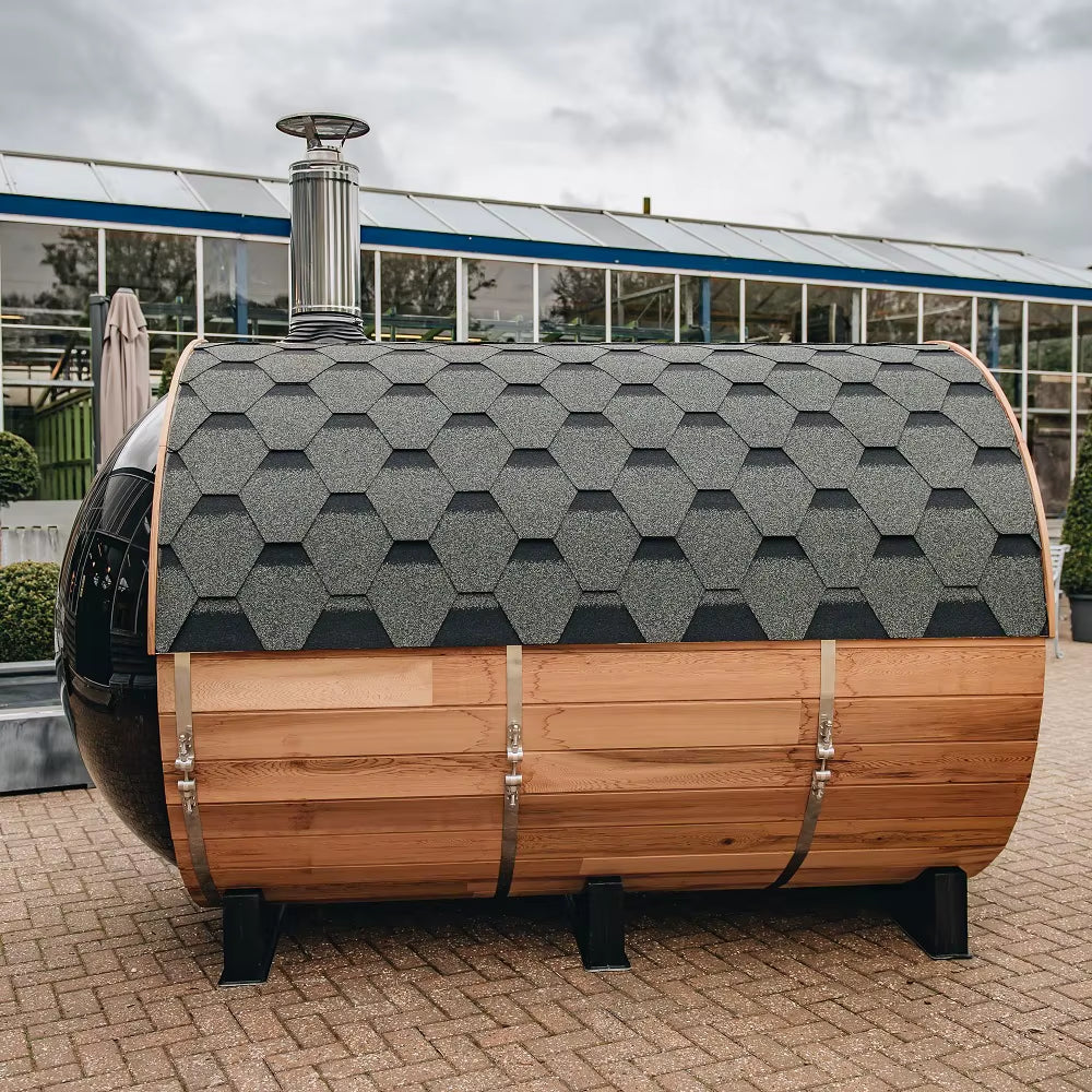 Outdoor Barrel Traditional Steam Cedar Wood Sauna with Wood Burning Stove