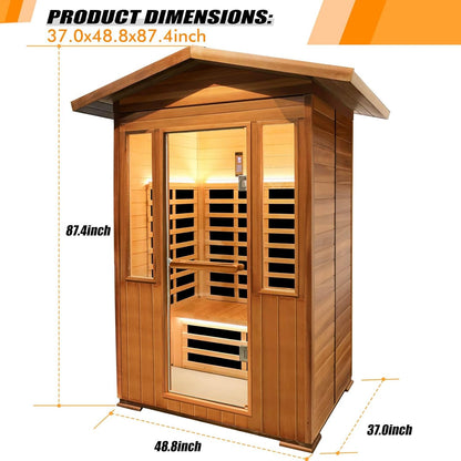 2 Person Outdoor Sauna Infrared Saunas Dry Sauna Room 120V Red Cedar and Canadian Hemlock Wood Wooden Sauna Spa 1800W APP Control 7 Color Light 48.8 * 37 * 87.4Inch
