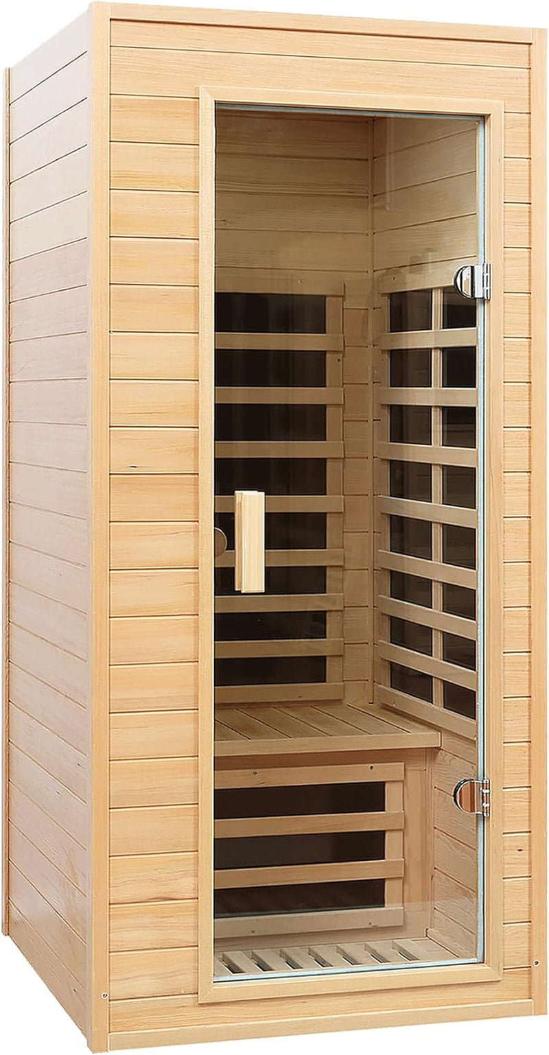 1 Person Far Infrared Sauna – Canadian Hemlock Wood, 1290W Low EMF Home Sauna with Bluetooth Speakers & Reading Lamp