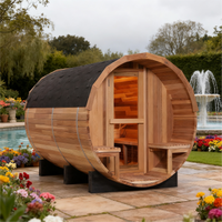 6 Person Indoor/Outdoor Barrel Sauna with Front Porch, Patchwork Red Cedar, 6000W ETL-Certified Heater