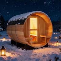 6-Person Indoor/Outdoor Barrel Sauna with Front Porch, Canadian Hemlock Traditional Sauna Kit, 6000W ETL-Certified Heater, Volcanic Rocks & Accessories