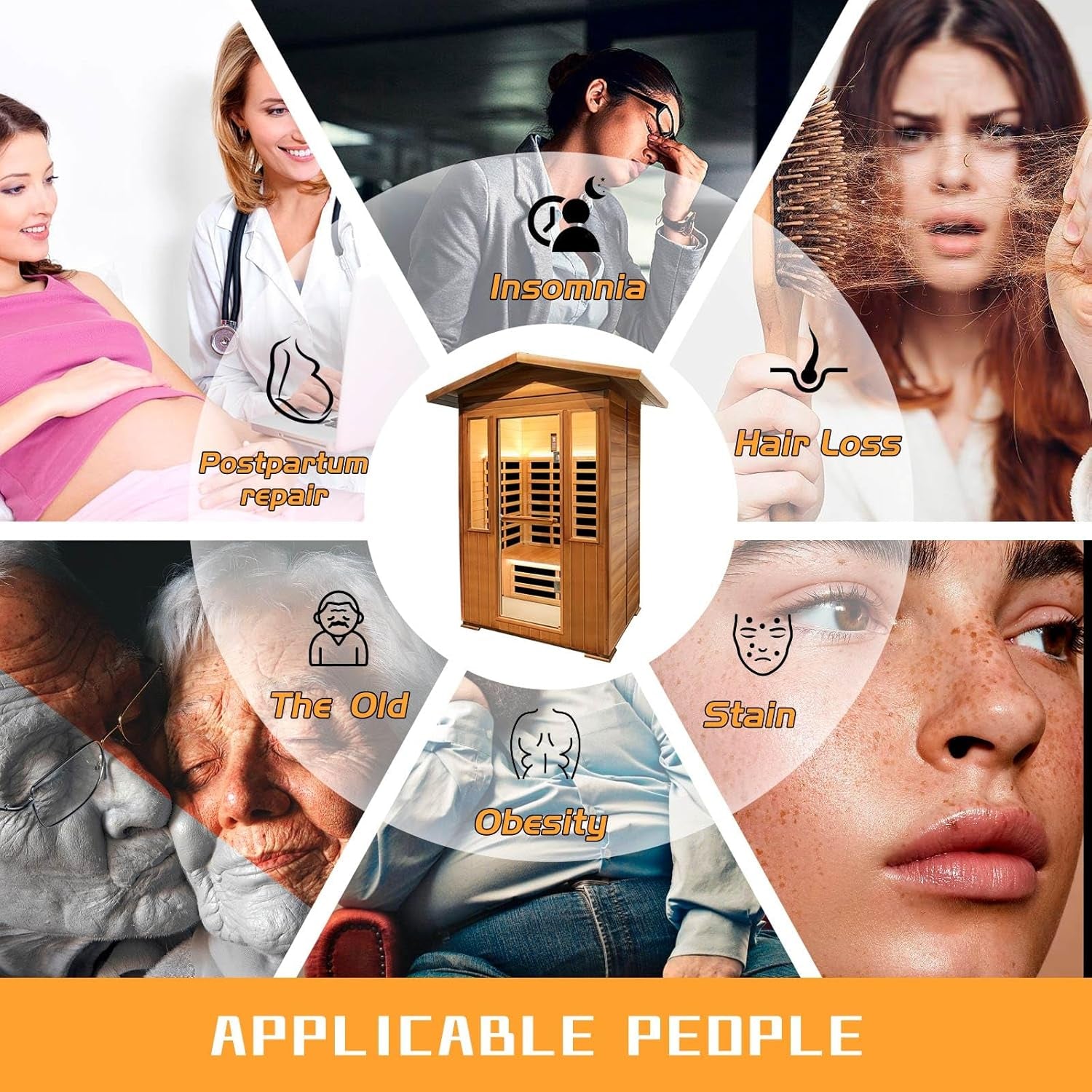 2 Person Outdoor Sauna Infrared Saunas Dry Sauna Room 120V Red Cedar and Canadian Hemlock Wood Wooden Sauna Spa 1800W APP Control 7 Color Light 48.8 * 37 * 87.4Inch