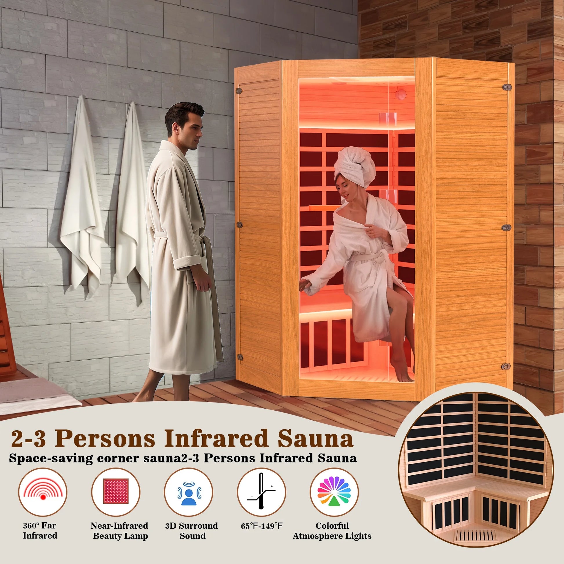 2–3 Person Infrared Sauna – 2180W Home Spa with LED Lights, Red Light & Bluetooth