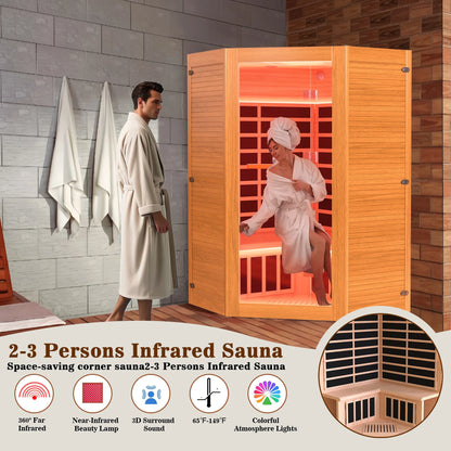 2–3 Person Infrared Sauna – 2180W Home Spa with LED Lights, Red Light & Bluetooth