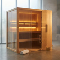Canadian Hemlock Indoor Wet/Dry 4-Person Electric Sauna with LED Lights and 4.5Kw ETL Certified Heater — Studio Shot