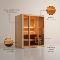 Canadian Hemlock Indoor Wet/Dry 4-Person Electric Sauna with LED Lights and 4.5Kw ETL Certified Heater — infographic