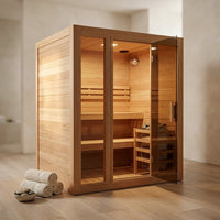 Charleston 4-Person Indoor Traditional Sauna Double Bench — Studio Shot