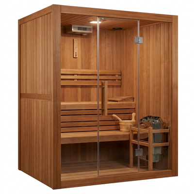 Traditional Home Sauna Built for Daily Wellness, 6.0kW Harvia Heater, Double Bench Design, 4-Person Capacity