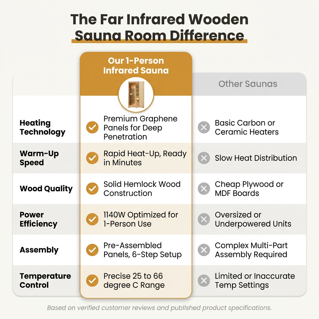 Far Infrared Wooden Sauna Room Home Sauna Spa for 1 Person1140W — Comparison