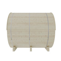 Helsinki 4-Person Outdoor Finnish Barrel Sauna with Terrace, Northern European Spruce, 8KW Spirit WiFi Heater