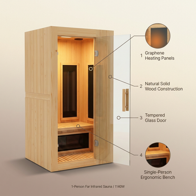 Home Infrared Sauna Designed for Daily Wellness, Graphene Heating Technology, 1-Person Capacity, 1140W Power