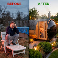 Outdoor Barrel Traditional Steam Cedar Wood Sauna with Wood Burning Stove — Before & After