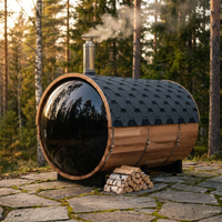 Outdoor Barrel Traditional Steam Cedar Wood Sauna with Wood Burning Stove — Studio Shot