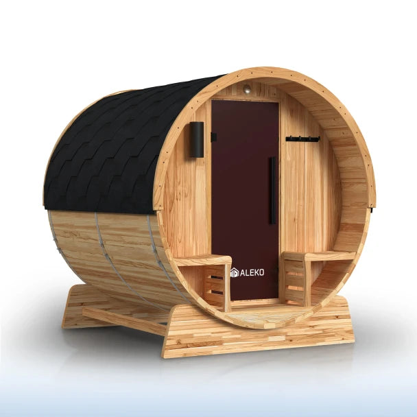 Liatris Rustic Cedar Barrel Sauna with Front Porch Canopy - 2-4 Person