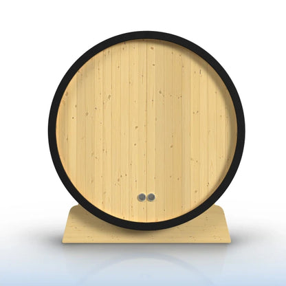 Celasia White Finland Pine Barrel Sauna with Front Porch Canopy - 2-4 Person