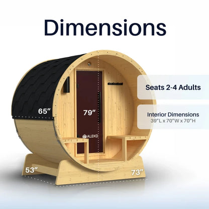 Anémona White Finland Pine Barrel Sauna with Front Porch Canopy - 2-4 Person