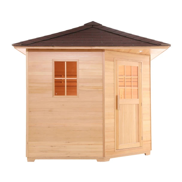 Canadian Hemlock Wet Dry Outdoor Sauna with Asphalt Roof - 8 kW UL Certified Heater - 8 Person