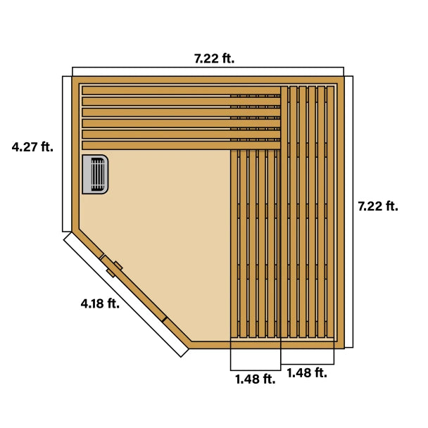 Canadian Hemlock Wet Dry Outdoor Sauna with Asphalt Roof - 8 kW UL Certified Heater - 8 Person