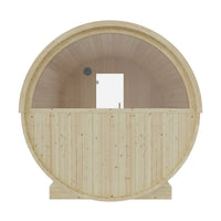 Tampere 4-Person Outdoor Finnish Barrel Sauna, Northern European Spruce, 8KW Spirit WiFi Heater