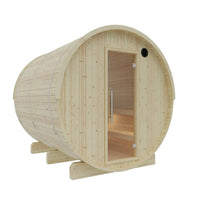 Tampere 4-Person Outdoor Finnish Barrel Sauna, Northern European Spruce, 8KW Spirit WiFi Heater