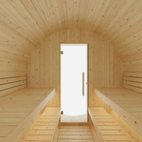 Tampere 4-Person Outdoor Finnish Barrel Sauna, Northern European Spruce, 8KW Spirit WiFi Heater