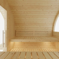 Tampere 4-Person Outdoor Finnish Barrel Sauna, Northern European Spruce, 8KW Spirit WiFi Heater