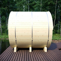 Tampere 4-Person Outdoor Finnish Barrel Sauna, Northern European Spruce, 8KW Spirit WiFi Heater