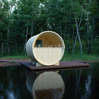 Tampere 4-Person Outdoor Finnish Barrel Sauna, Northern European Spruce, 8KW Spirit WiFi Heater