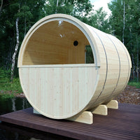 Tampere 4-Person Outdoor Finnish Barrel Sauna, Northern European Spruce, 8KW Spirit WiFi Heater