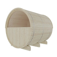 Turku 6-Person Outdoor Finnish Barrel Sauna with Terrace, Northern European Spruce, 8KW Spirit WiFi Heater