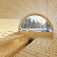 Turku 6-Person Outdoor Finnish Barrel Sauna with Terrace, Northern European Spruce, 8KW Spirit WiFi Heater
