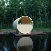 Vassa 6-Person Outdoor Finnish Barrel Sauna, Northern European Spruce, 8KW Spirit WiFi Heater