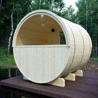 Vassa 6-Person Outdoor Finnish Barrel Sauna, Northern European Spruce, 8KW Spirit WiFi Heater