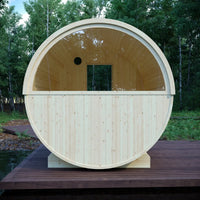 Vassa 6-Person Outdoor Finnish Barrel Sauna, Northern European Spruce, 8KW Spirit WiFi Heater