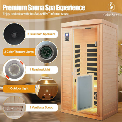 1-Person Far Infrared Sauna – Low EMF 1460W Indoor Home Spa with Dual Controls