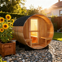6-Person Indoor/Outdoor Barrel Sauna with Front Porch, Canadian Hemlock Traditional Sauna Kit, 6000W ETL-Certified Heater, Volcanic Rocks & Accessories