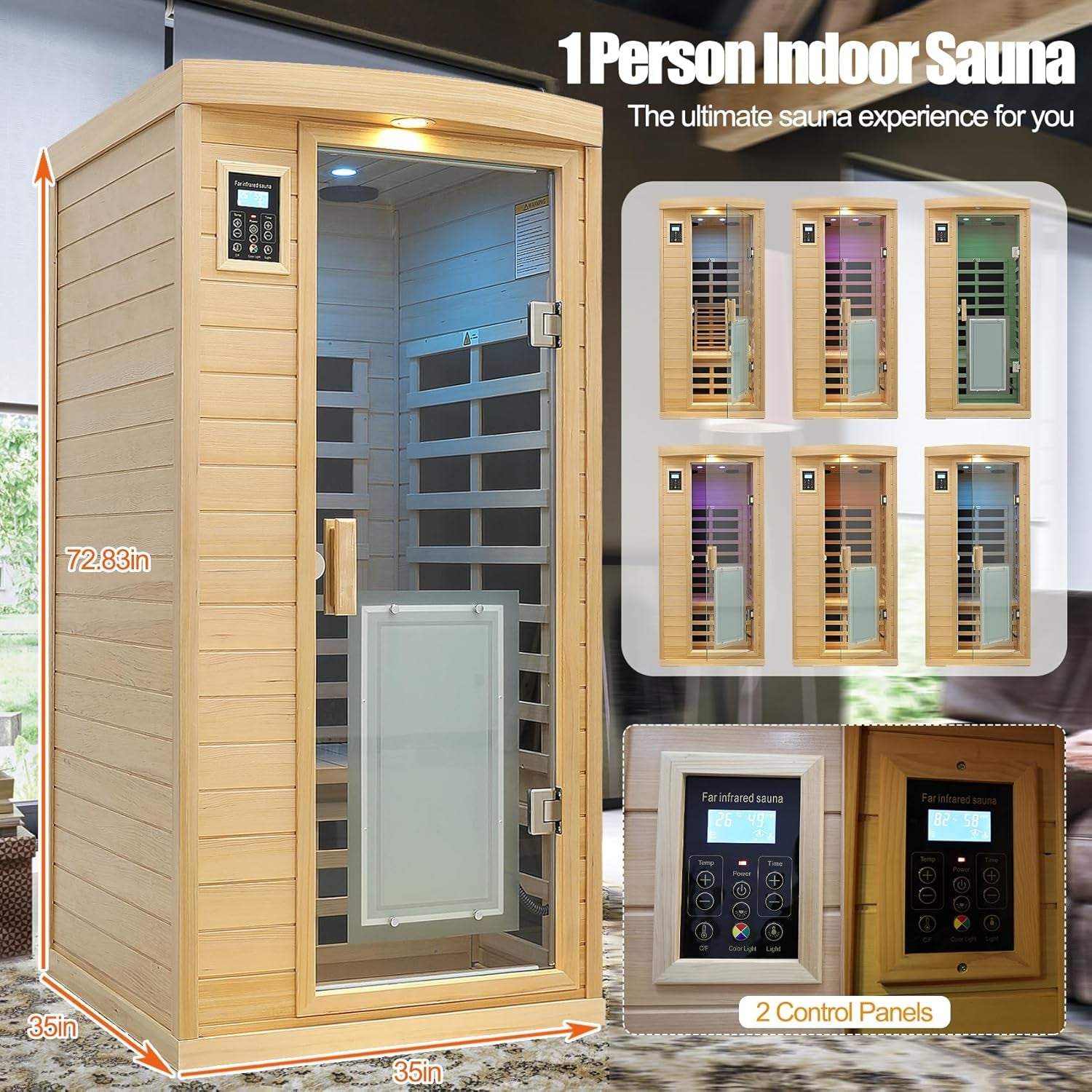 1-Person Far Infrared Sauna – Low EMF 1460W Indoor Home Spa with Dual Controls