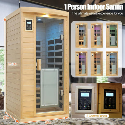 1-Person Far Infrared Sauna – Low EMF 1460W Indoor Home Spa with Dual Controls